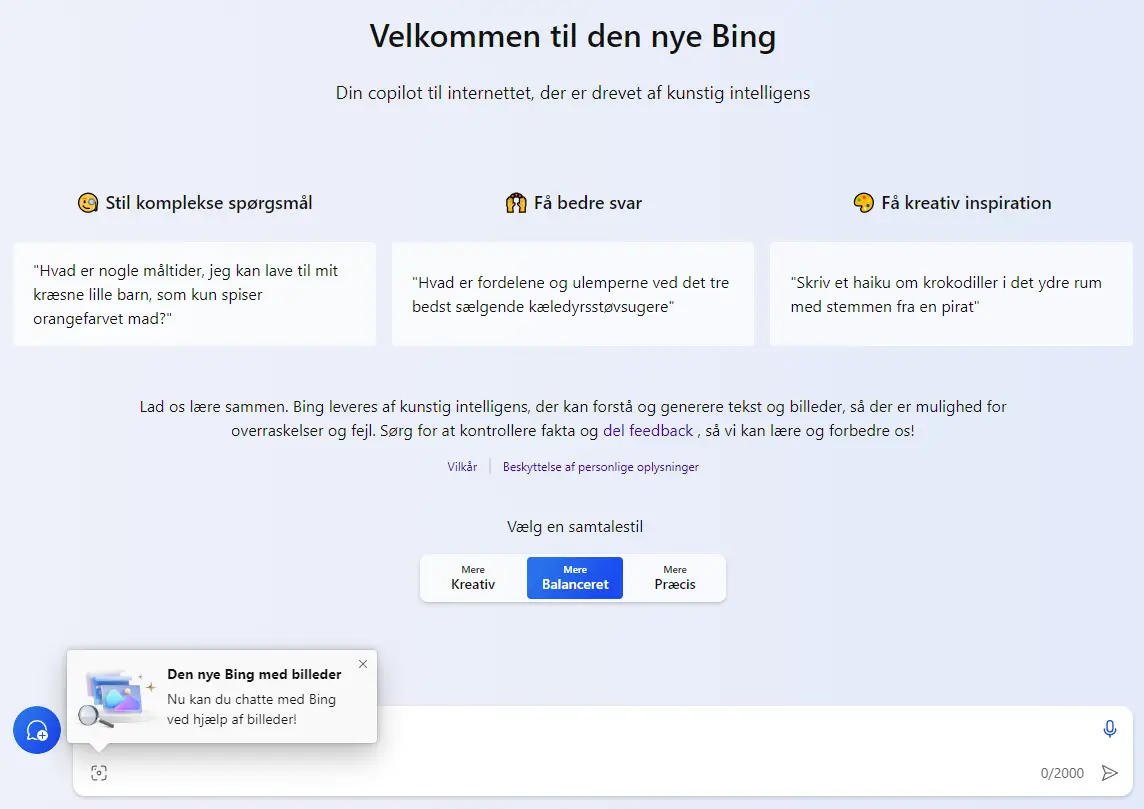 Microsoft Bing Chat Enterprise grænseflade med AI-drevet søgning og databeskyttelse