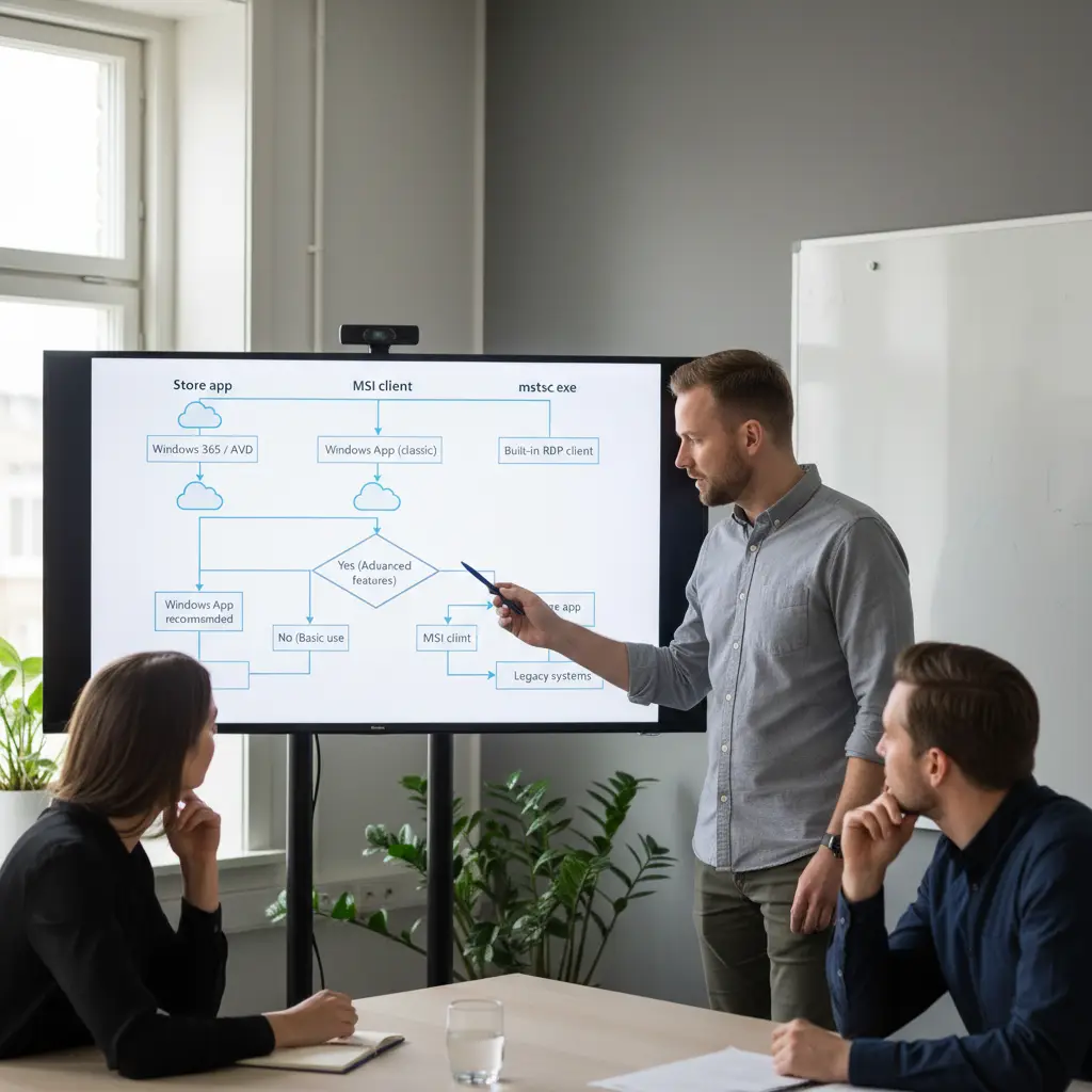 Beslutningstræ: Hvilken Remote Desktop-klient bruger du (Store-app, MSI eller mstsc)