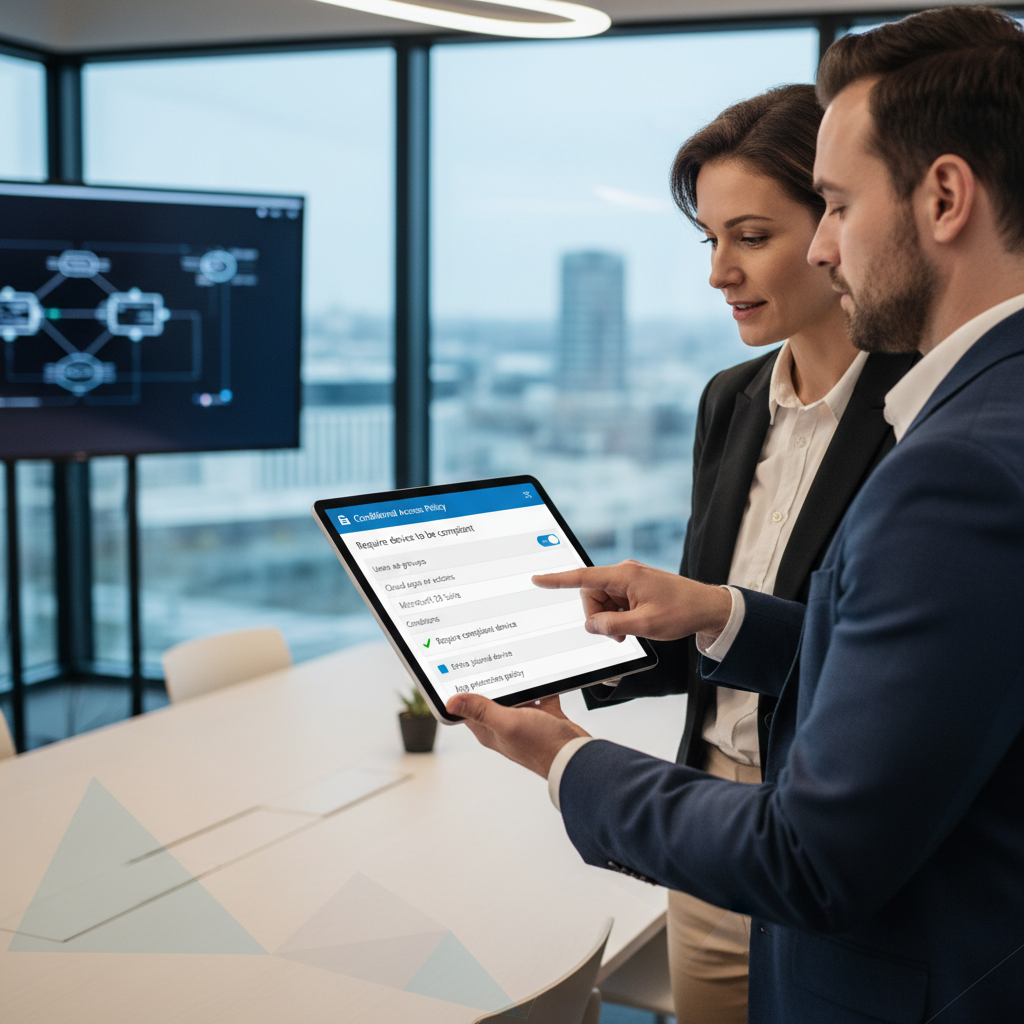 Skærmbillede-stil placeholder af Conditional Access politik, der kræver compliant device