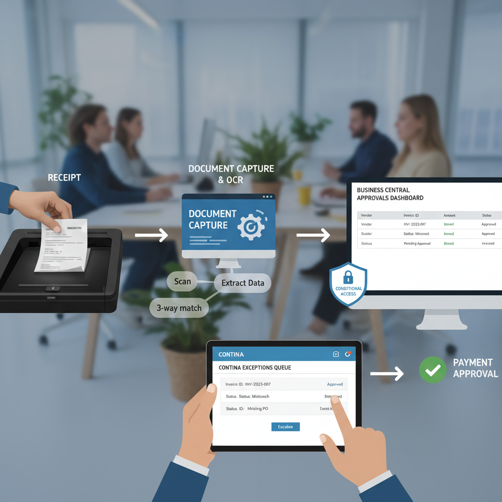 Workflow for automatiseret fakturahåndtering fra modtagelse til godkendelse i Business Central