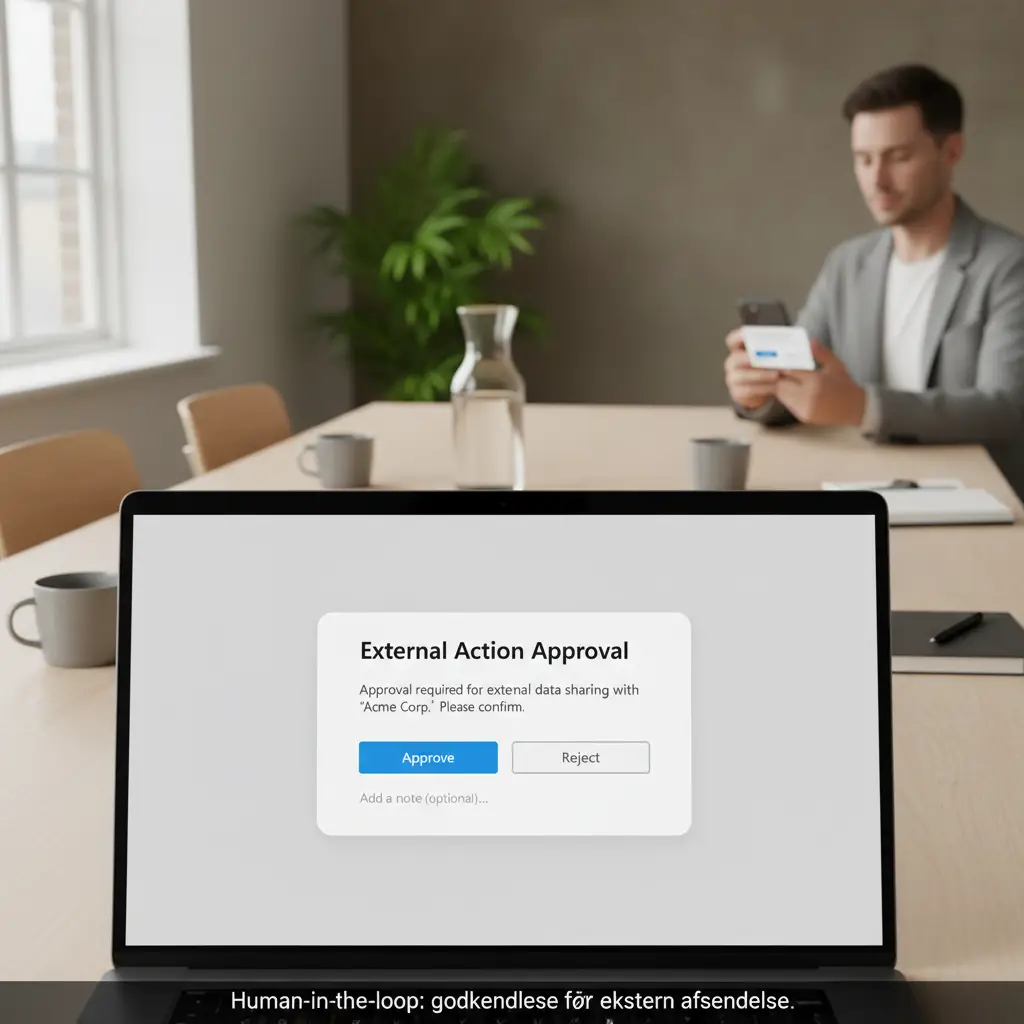 Eksempel på human-in-the-loop godkendelse før en AI-agent sender ekstern e-mail