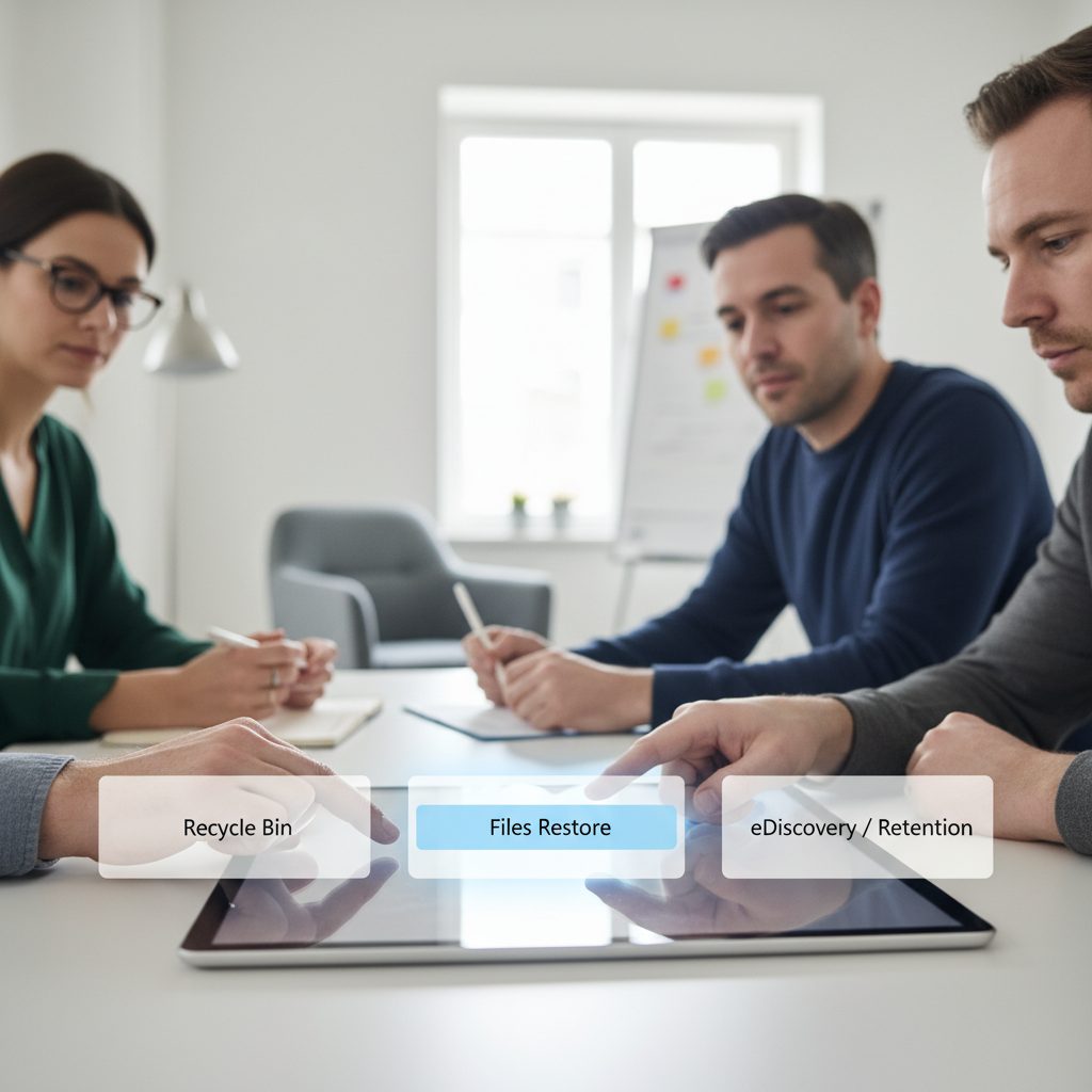Servicedesk der vælger mellem papirkurv, Files Restore og eDiscovery til OneDrive-gendannelse