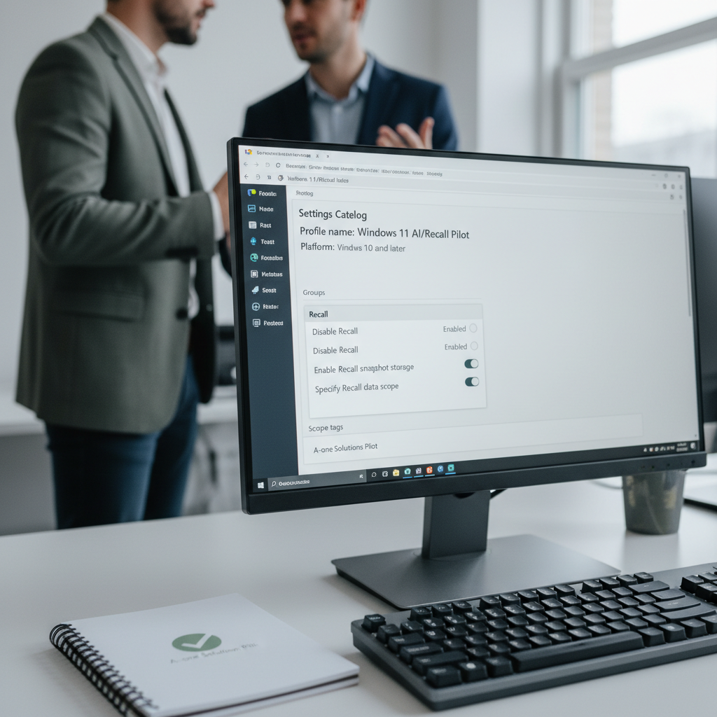 Skærmbillede af Microsoft Intune Settings Catalog med politikker for Windows 11 AI indstillinger