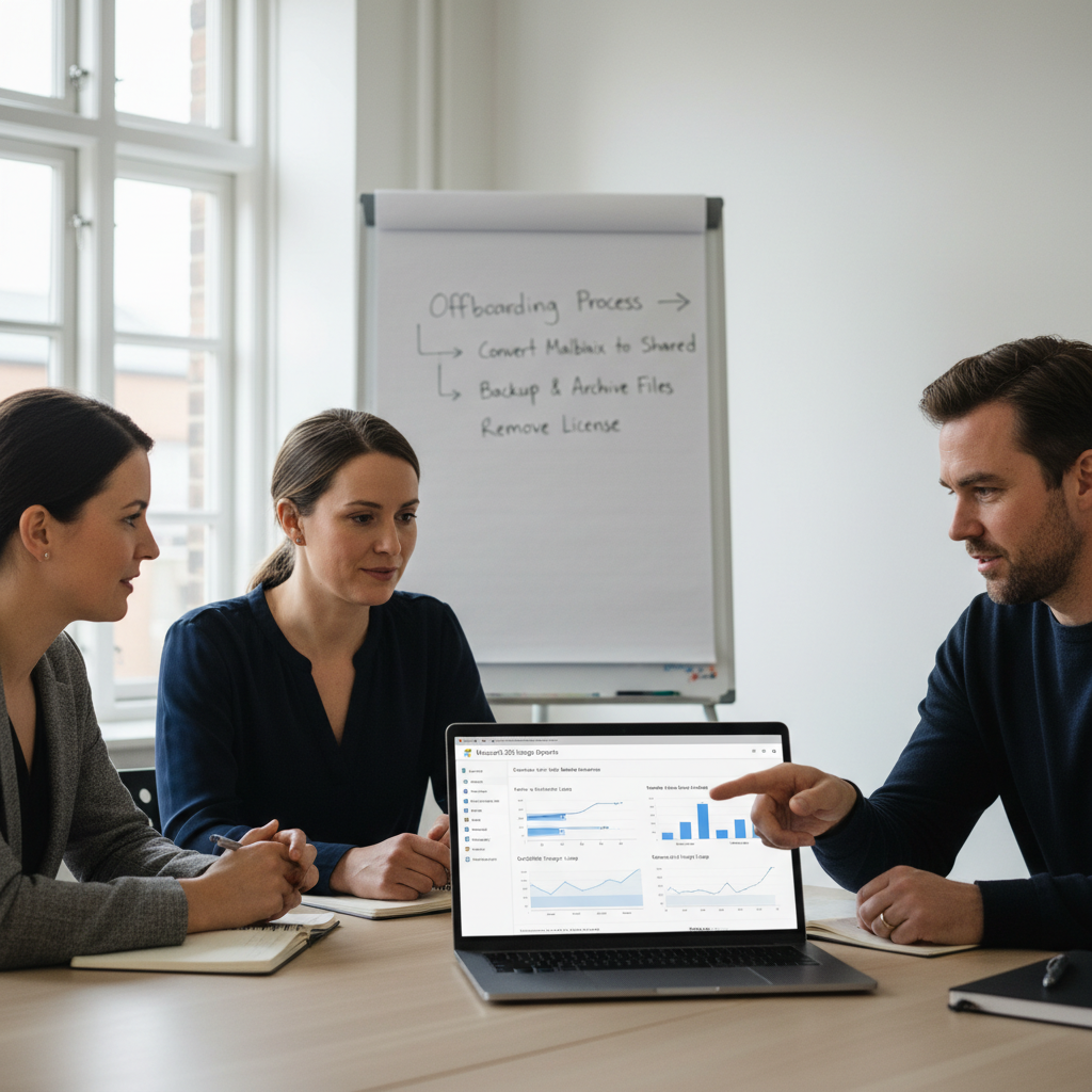 IT-ansvarlig gennemgår Microsoft 365 usage reports og licensfordeling