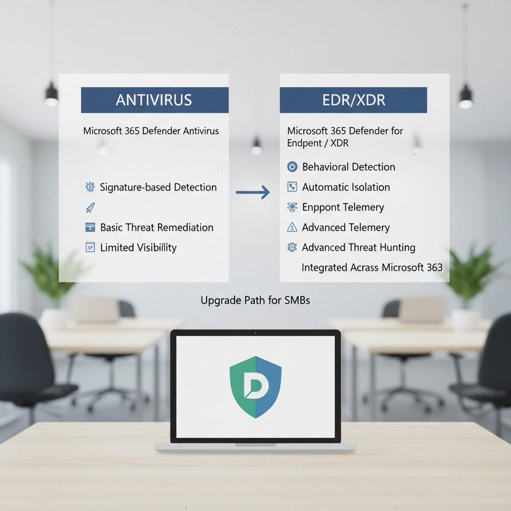 Diagram der viser forskel på antivirus og EDR/XDR i Microsoft 365