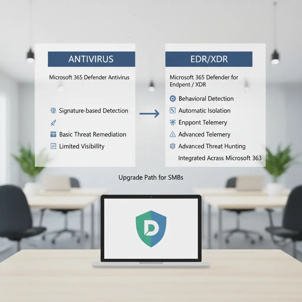 Diagram der viser forskel på antivirus og EDR/XDR i Microsoft 365