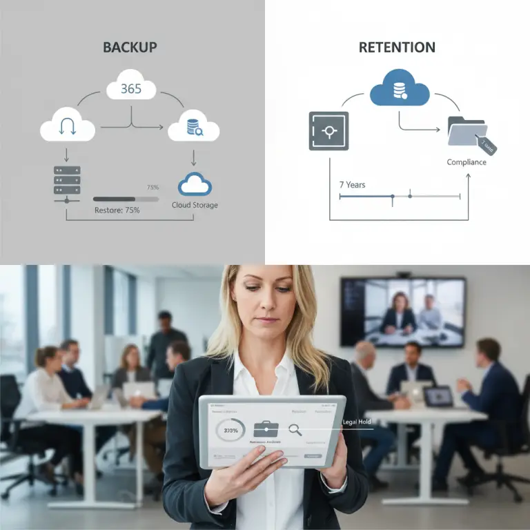 Microsoft 365 Backup vs. Retention oversigt med gendannelsesmuligheder