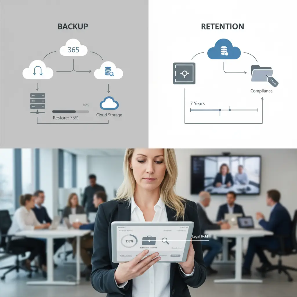 Microsoft 365 Backup vs. Retention oversigt med gendannelsesmuligheder