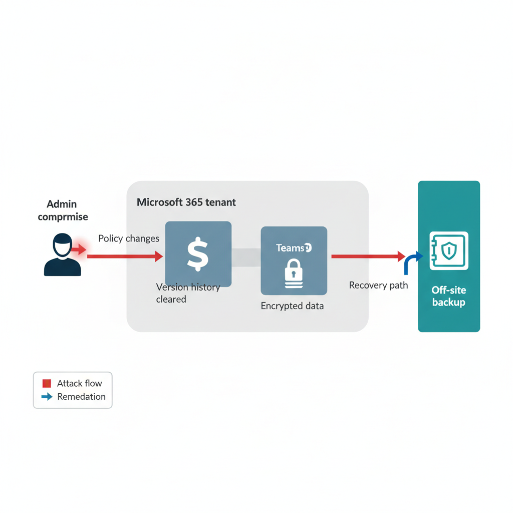 Diagram over angrebsforløb fra kompromitteret admin til krypterede SharePoint-filer