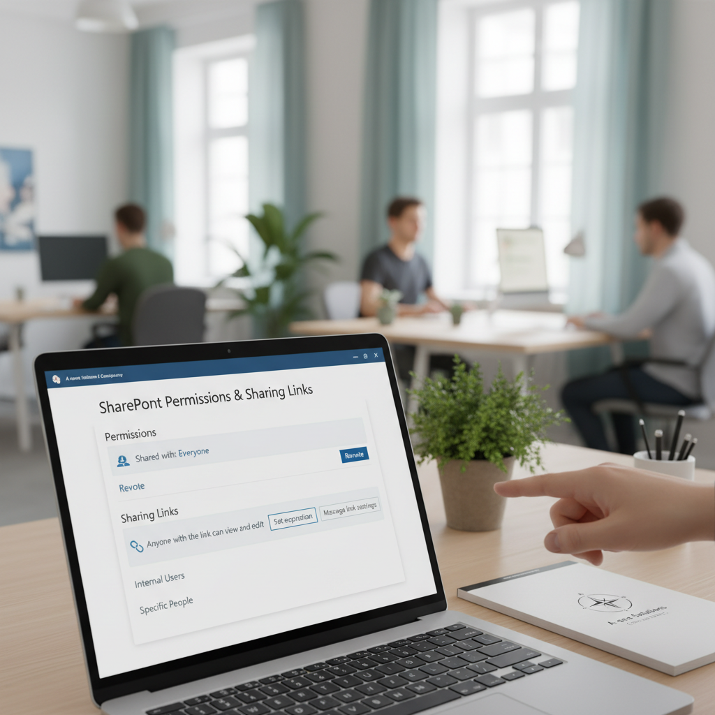 Skærmbillede-illustration af SharePoint tilladelser og delingslinks der bør gennemgås før Copilot