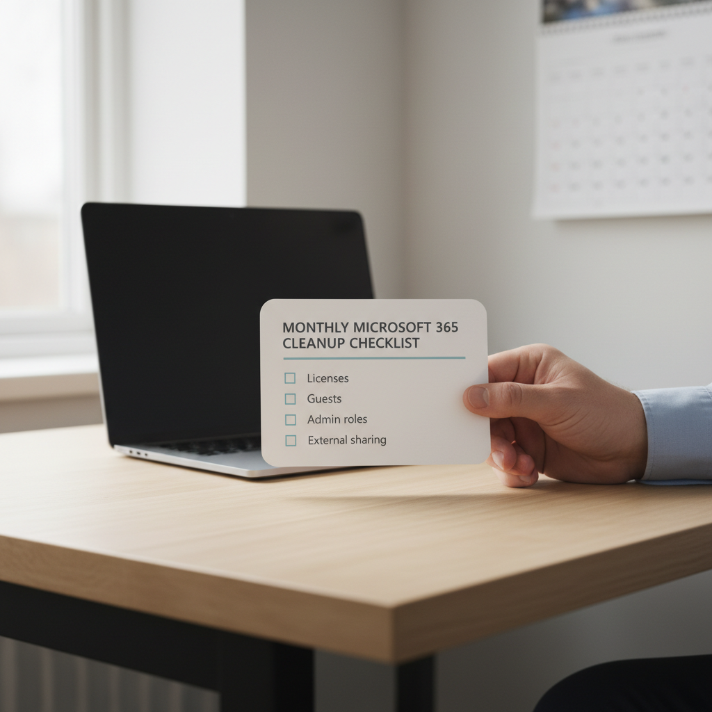 Tjekliste-boks: månedlig oprydning i licenser, gæster og admin-roller