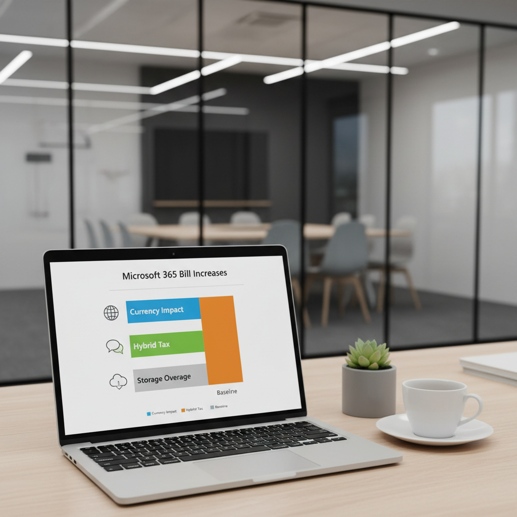 Graf der viser hvor Microsoft-regningen kan stige via valuta, hybrid og storage