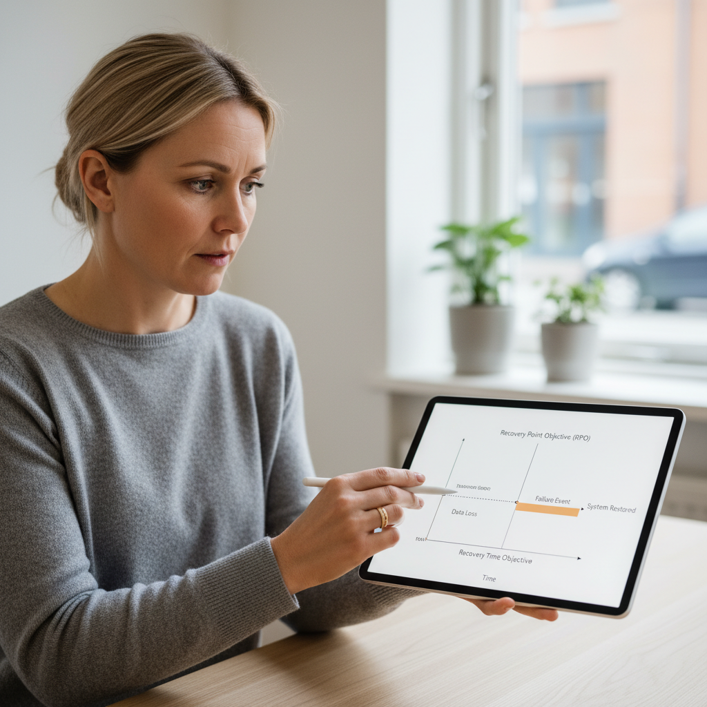 Diagram der viser forskellen på RPO og RTO i et backup-scenarie