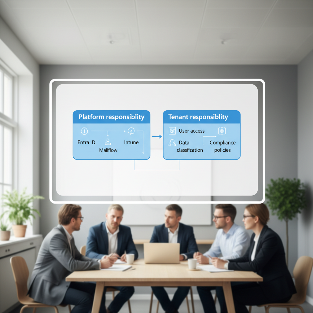 Diagram med to bokse: Microsoft platform-ansvar og virksomhedens tenant-ansvar i Microsoft 365