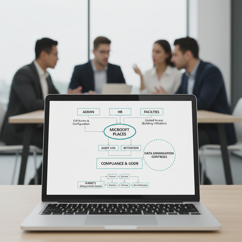 Diagram der viser adgangsroller og dataminimering for lokationsdata i Microsoft 365