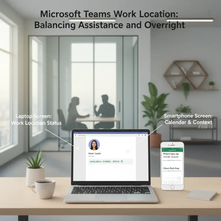Microsoft Teams work location indstilling mellem kontor og hjemme på skærm
