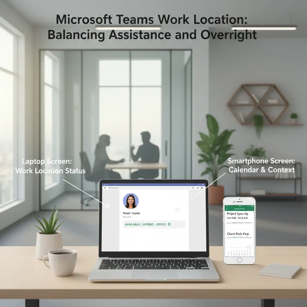 Microsoft Teams work location indstilling mellem kontor og hjemme på skærm