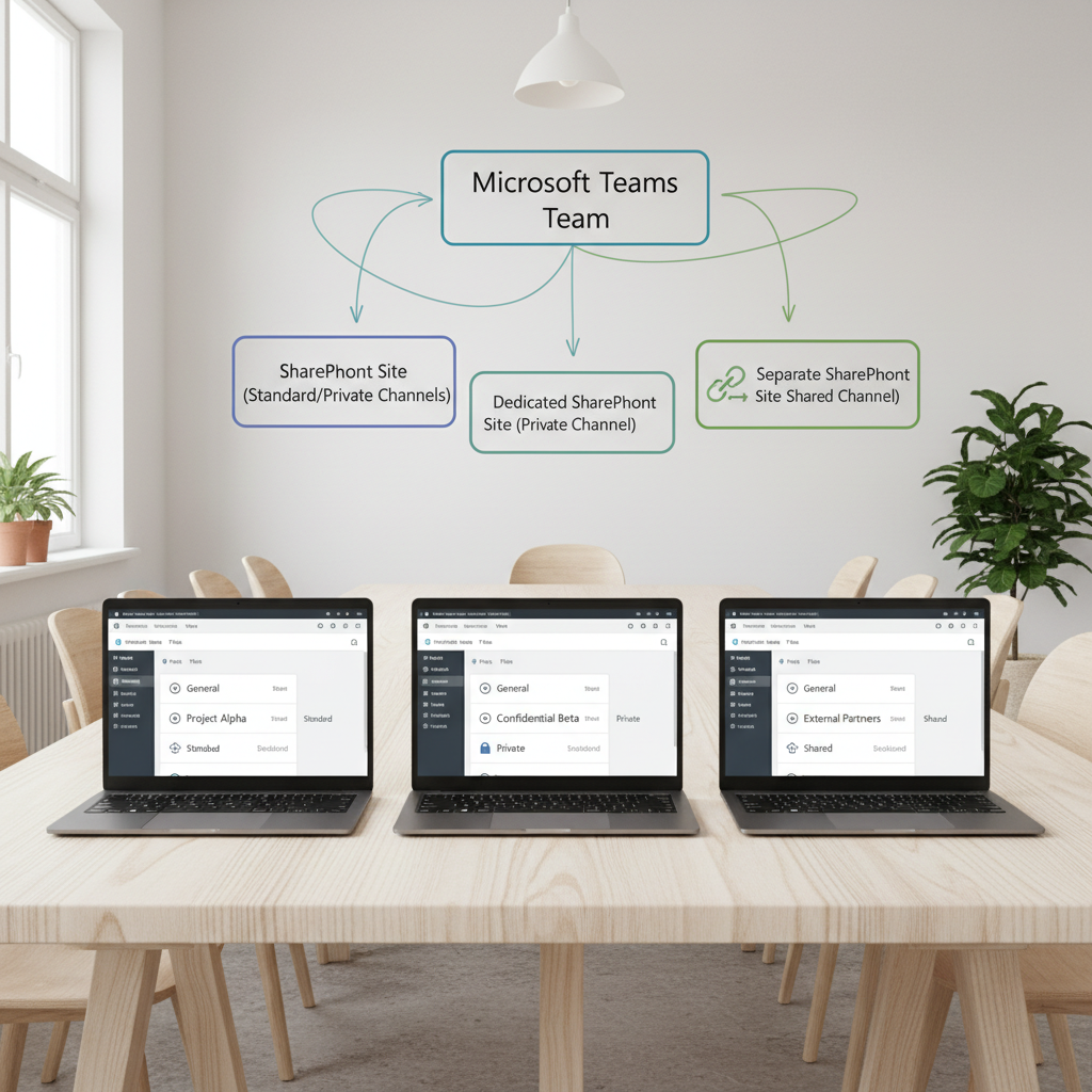 Illustration af rettighedsarv i Teams og konsekvens for SharePoint-adgang