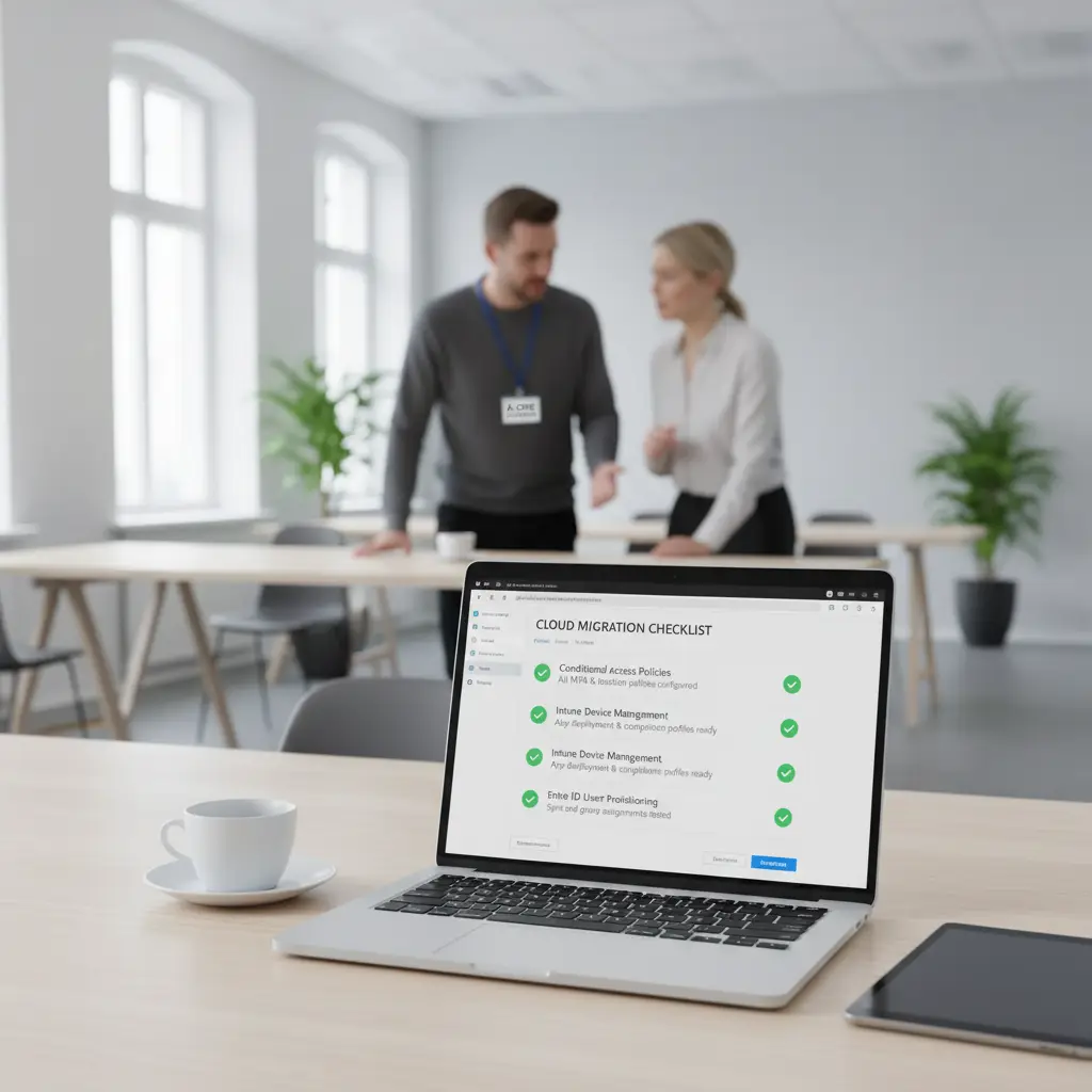 Tjekliste på skærm: Conditional Access, Intune og Entra ID som dele af backup af opsætning