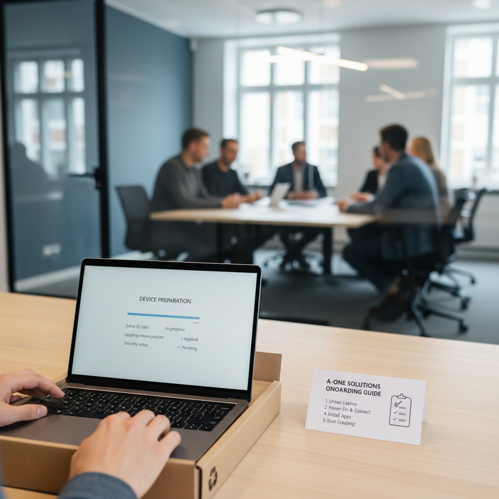 Oversigt over Autopilot Light flow fra levering til første login og Intune-politikker
