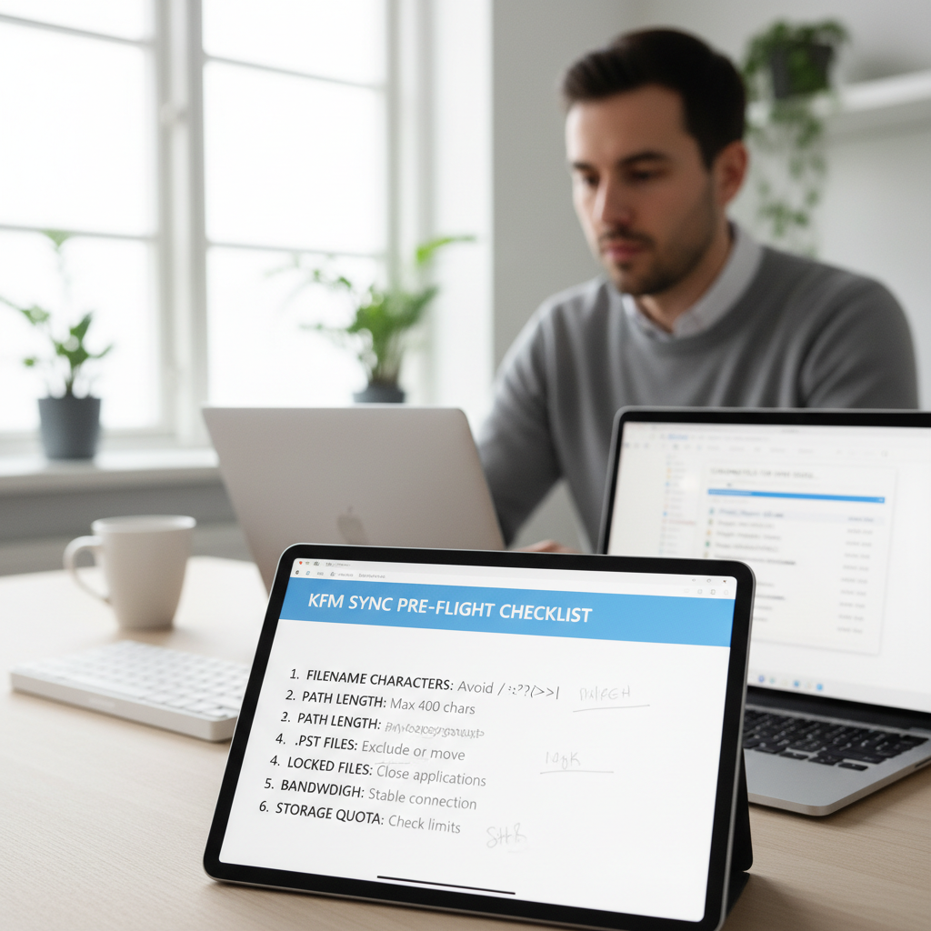 Eksempel på fejlkilder ved OneDrive synkronisering: filnavne, stier og låste filer