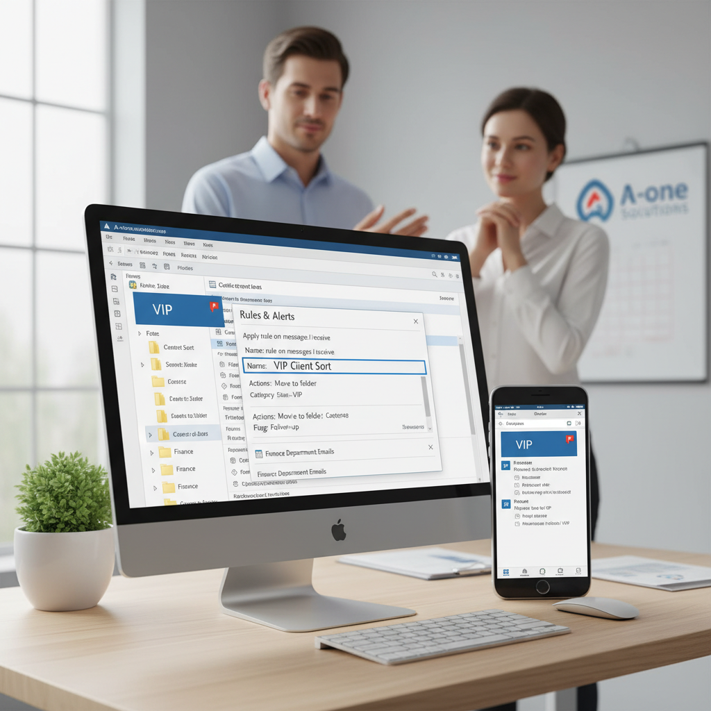 Skærmbillede af Outlook regler der sorterer mails automatisk til mapper