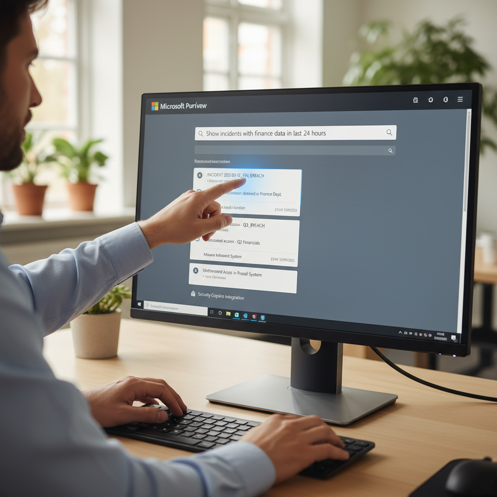 Søgning i Purview med Natural Language Query for at finde incidents om finansdata