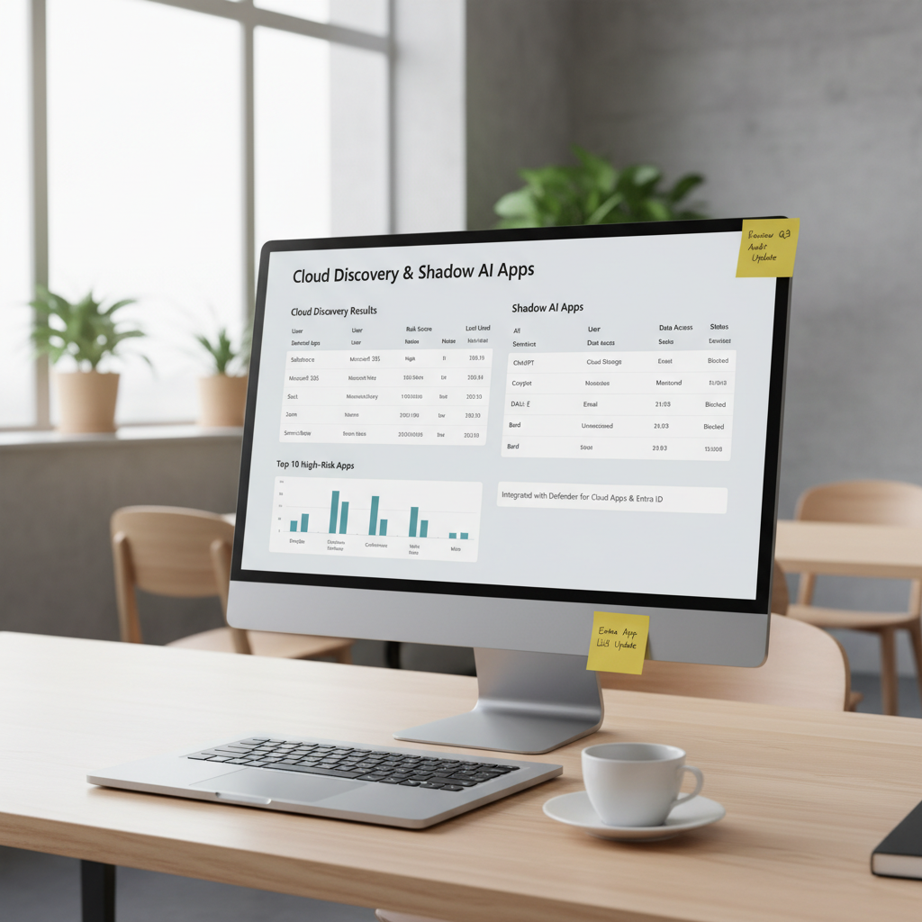 Dashboard der viser Cloud Discovery og Shadow AI-apps i virksomheden
