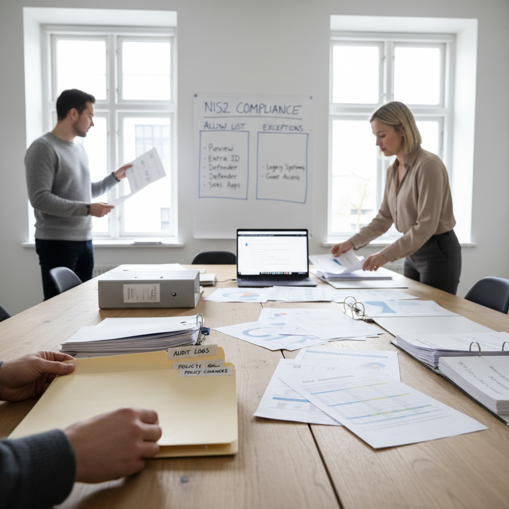 IT-team der dokumenterer policies og rapporter til audit og NIS2-krav