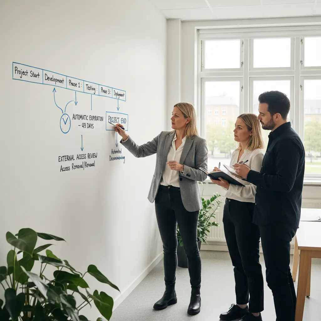 Projektlivscyklus med automatiske udløb og adgangsreviews for eksterne