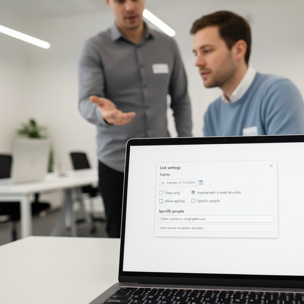 Eksempel på delingsindstillinger: udløb på links, kun visning og begrænsede domæner