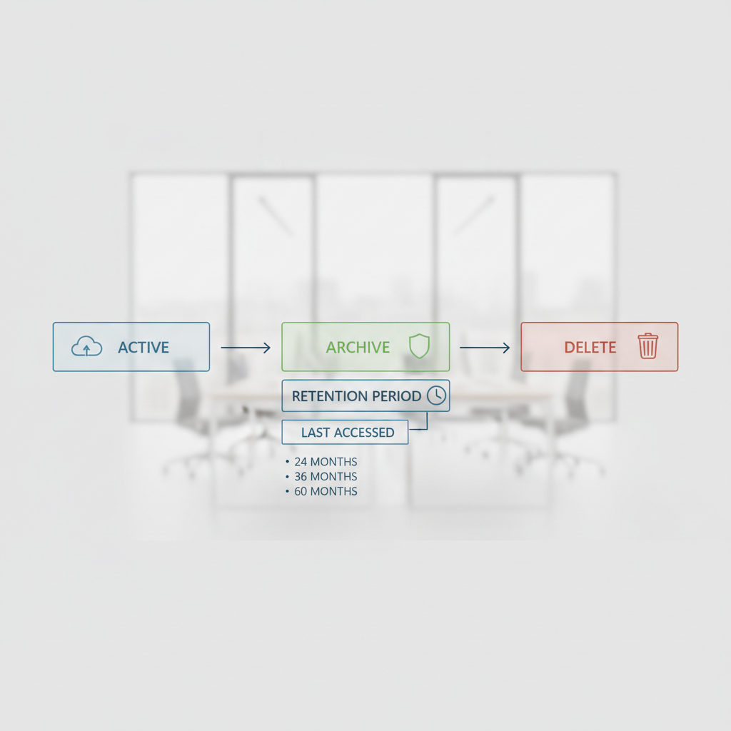 Eksempel på livscyklus for dokumenter i Microsoft 365 fra aktivt til arkiv