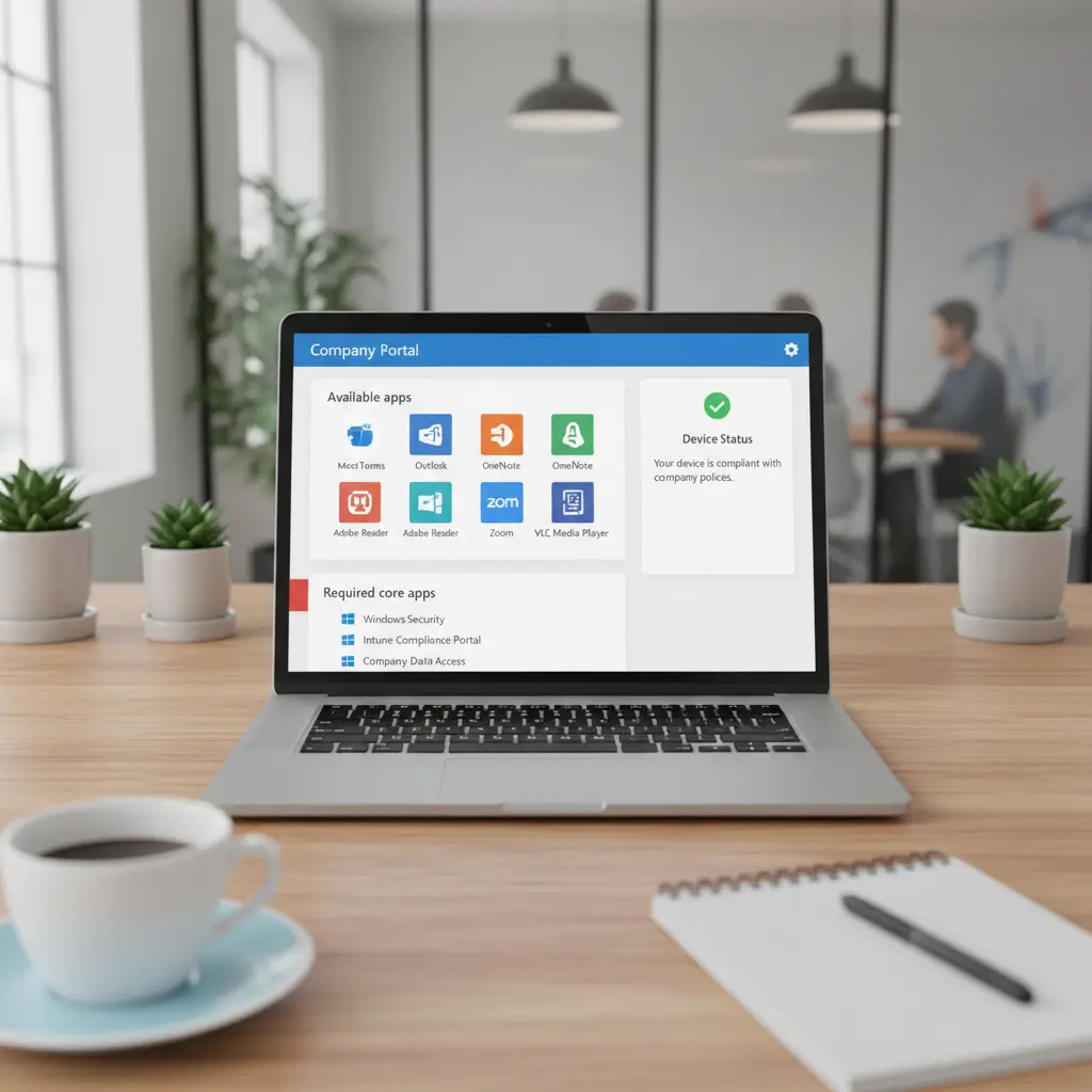 Skærmbillede-lignende illustration af Company Portal med valgfrie apps i en Light udrulning