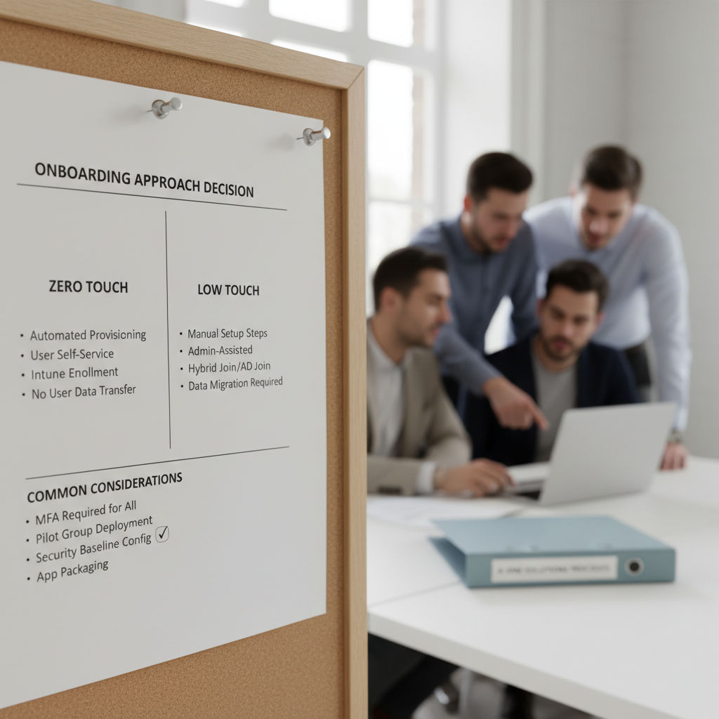 Tjekliste til onboarding af nye medarbejdere med Zero Touch og Low Touch beslutningspunkter