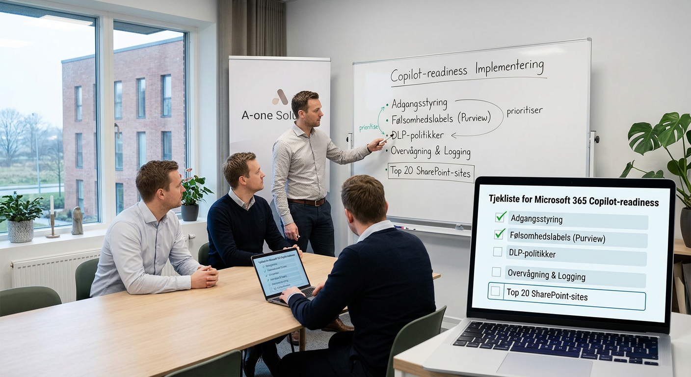 Tjekliste for Microsoft 365 Copilot readiness med fokus på adgang, labels og DLP