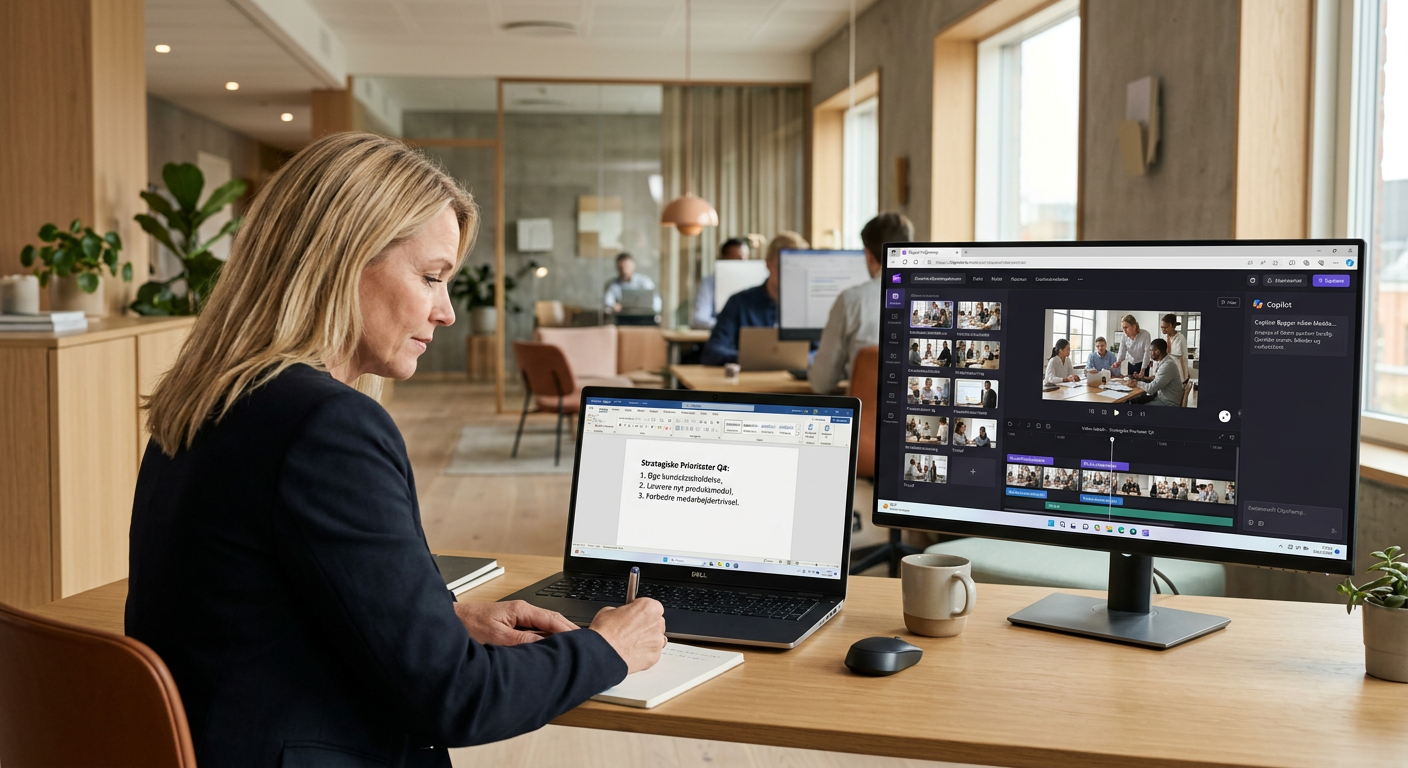 Eksempel på Clipchamp-tidslinje med Copilot-genereret video-kladde baseret på et Word-dokument