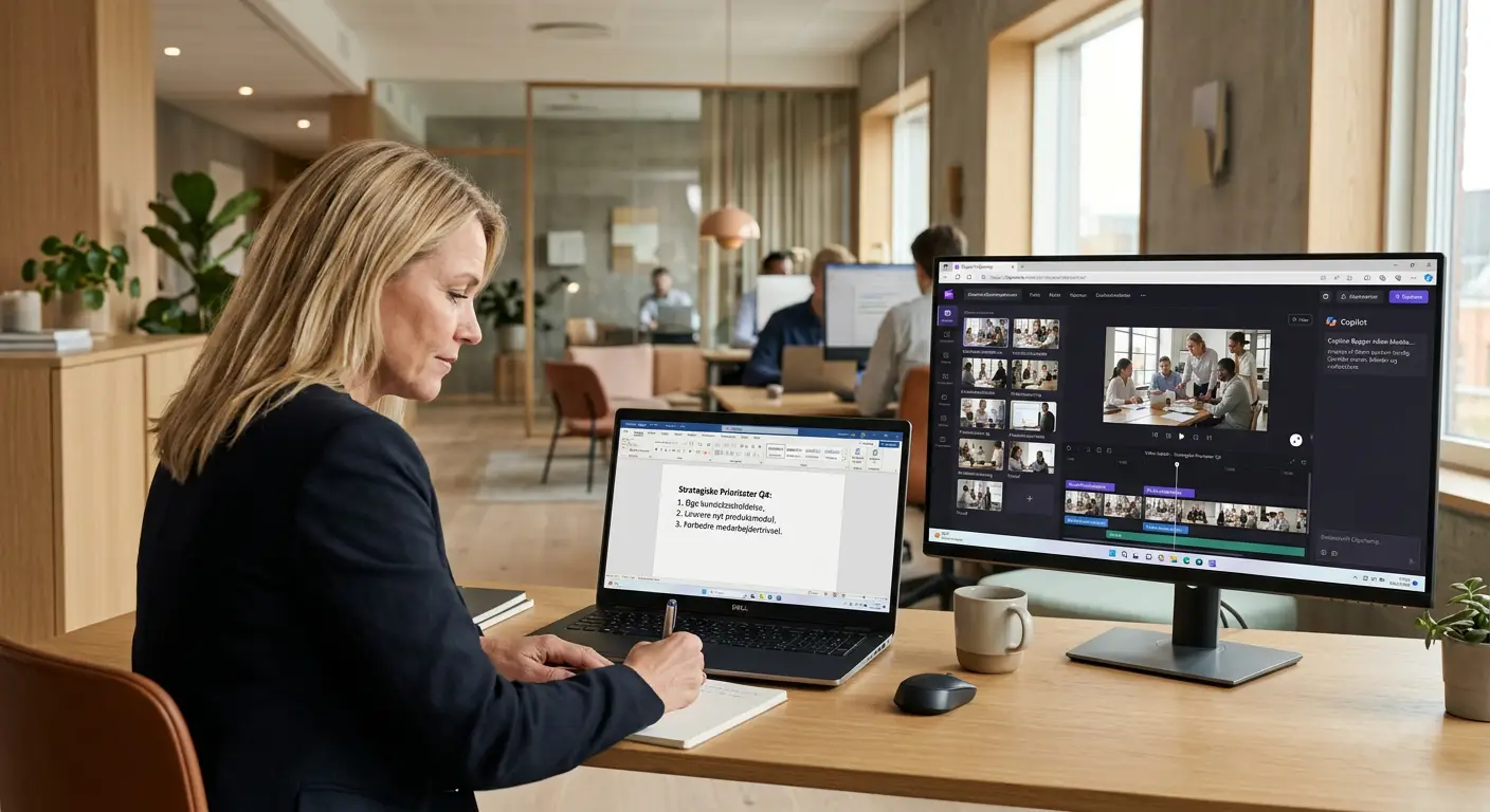 Eksempel på Clipchamp-tidslinje med Copilot-genereret video-kladde baseret på et Word-dokument