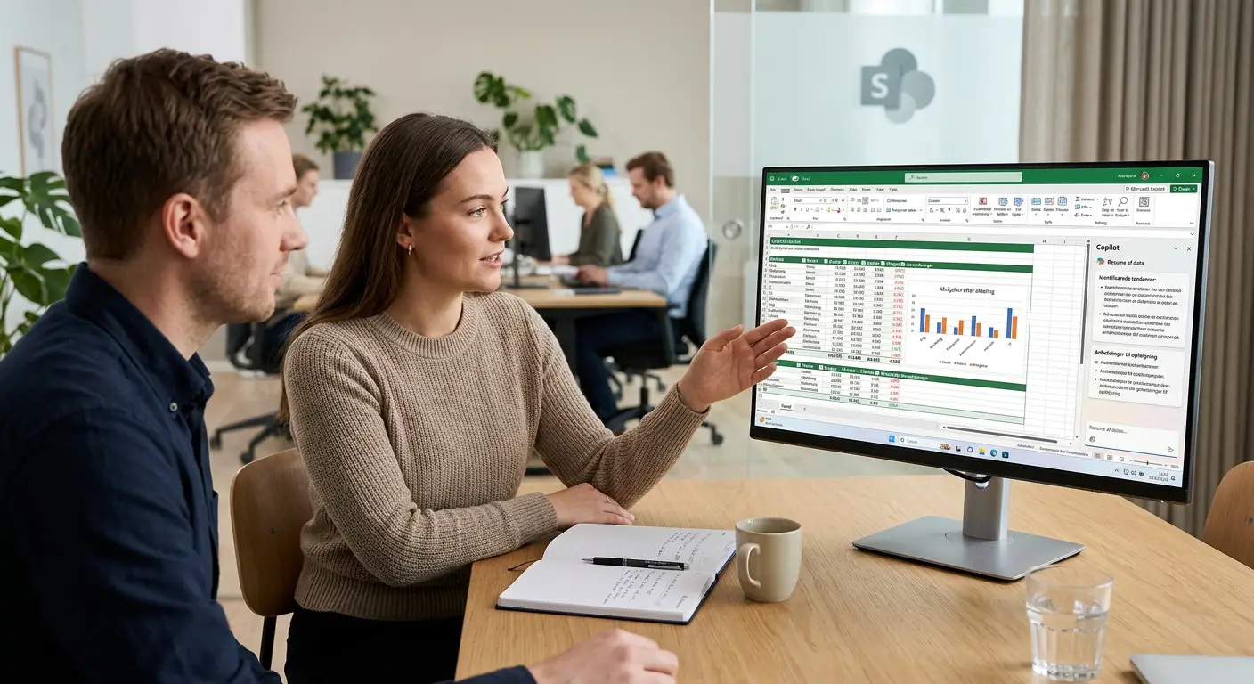 Controller der bruger Copilot i Excel til at analysere afvigelser i budget og faktisk