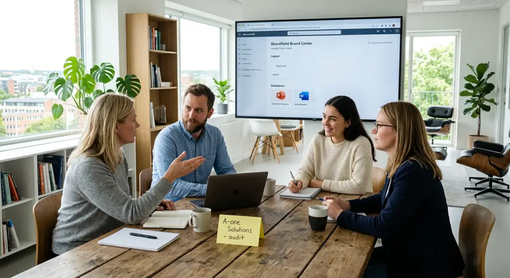Microsoft 365 brand kit i SharePoint til SMV med centrale skabeloner og logo