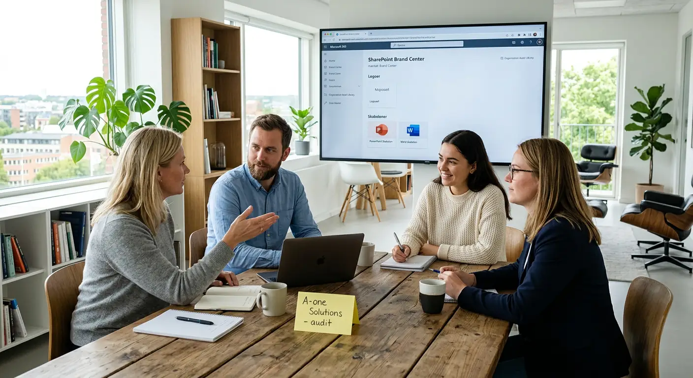 Microsoft 365 brand kit med centrale skabeloner, logoer og skrifttyper på tværs af SharePoint, Office og Teams