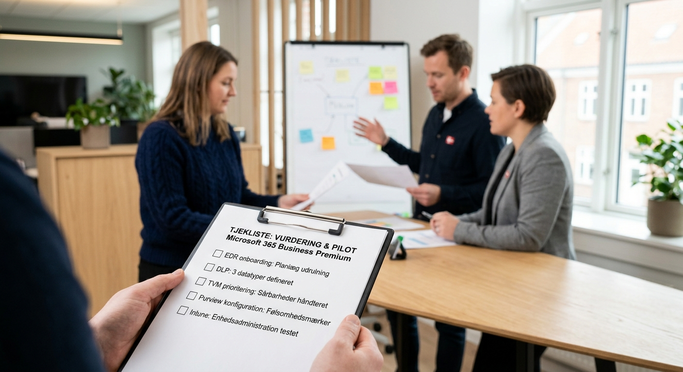 Tjekliste-tabel til vurdering af Business Premium mod eksisterende sikkerhedsværktøjer