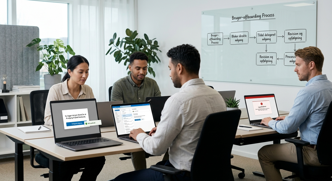 Illustration af sikker mailhåndtering uden auto-forwarding ved brug af delegation og Send on behalf