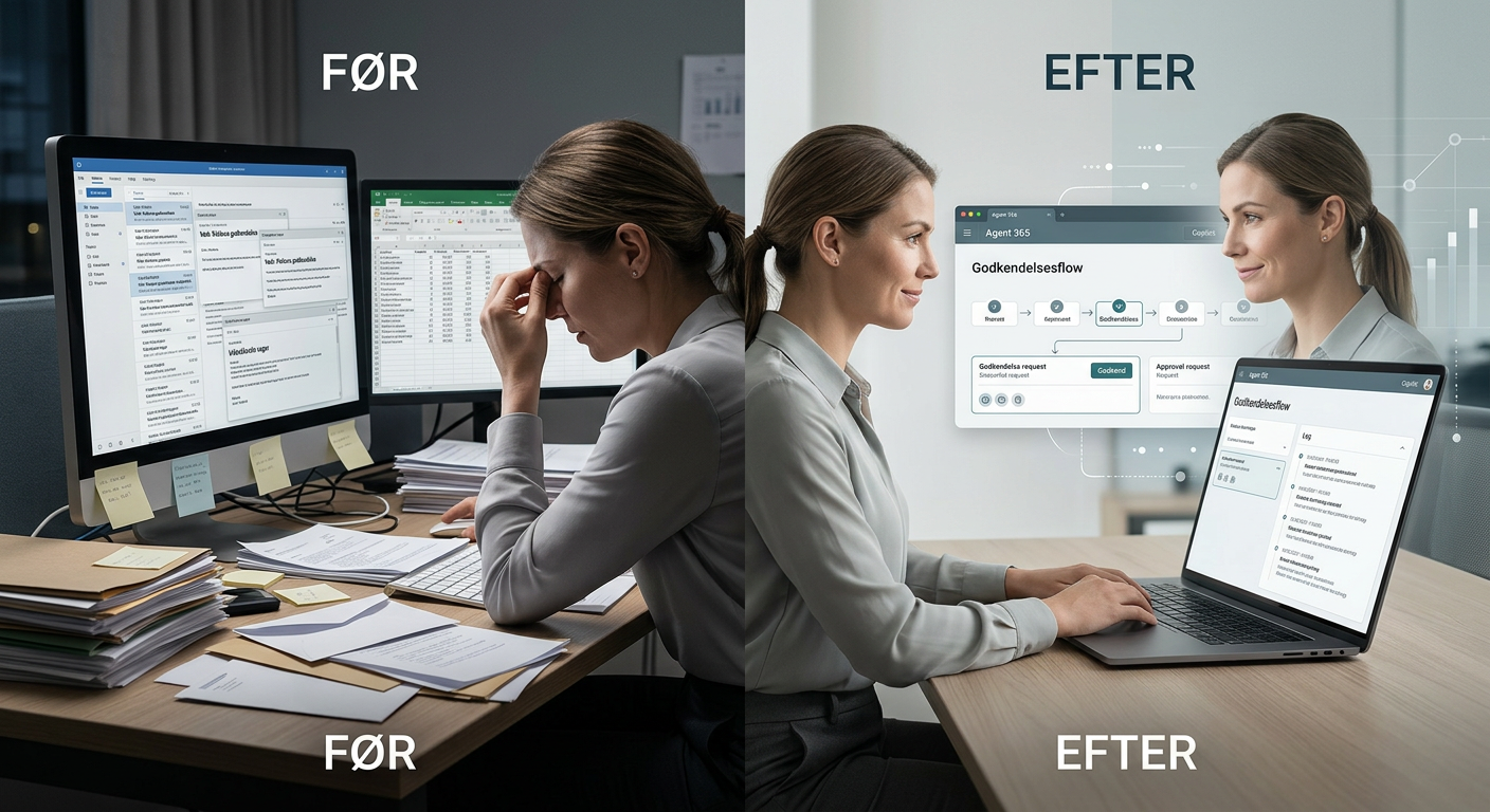 Eksempel på før og efter: manuel proces versus agentstyret proces med godkendelse