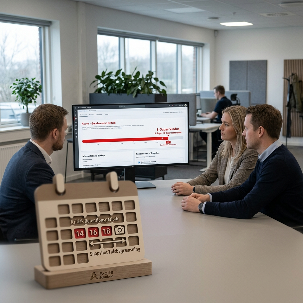 Illustration af 5-dages vinduet for Entra backup retention og behovet for hurtig reaktion