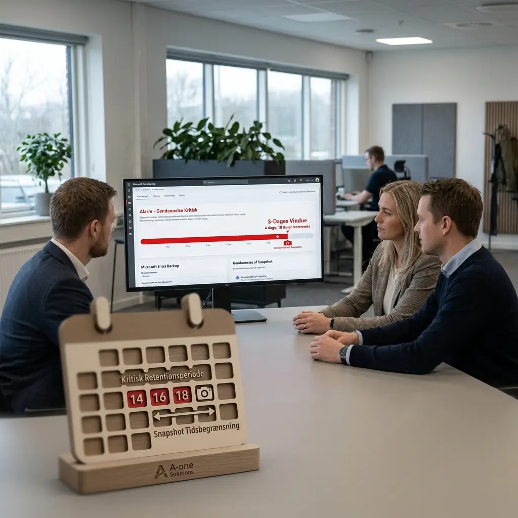 Illustration af 5-dages vinduet for Entra backup retention og behovet for hurtig reaktion