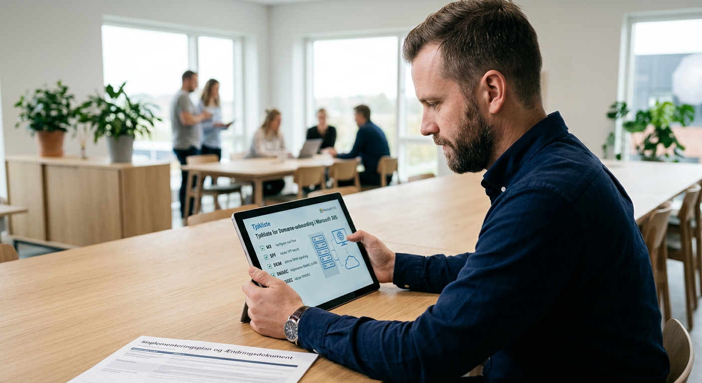 Tjekliste for domæne-onboarding i Microsoft 365 med DNS, MX, SPF, DKIM og DMARC