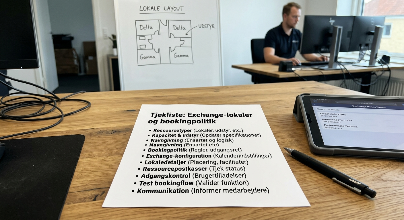 Tjekliste for Exchange-lokaler og bookingpolitik før Copilot udrulning