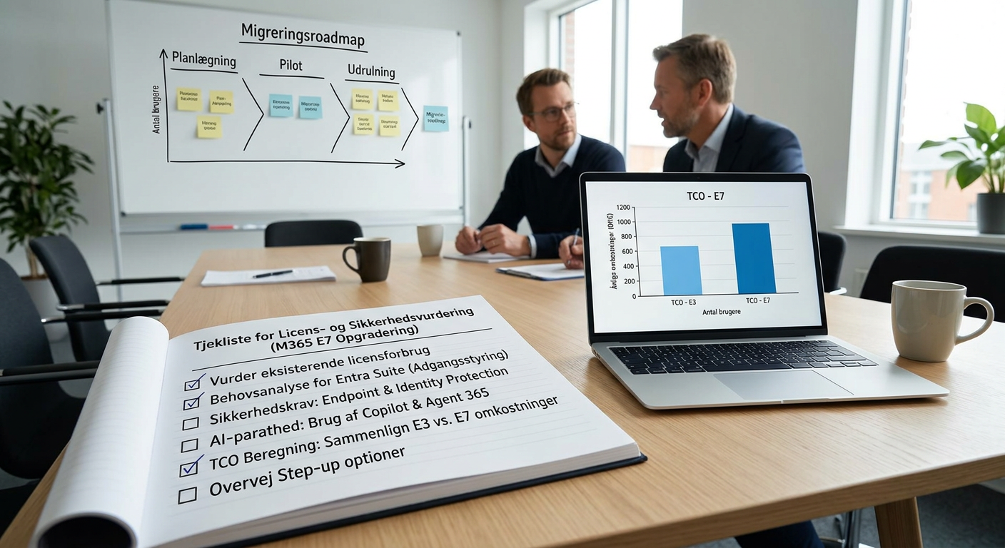 Tjekliste til licens- og sikkerhedsbeslutning før opgradering til Microsoft 365 E7
