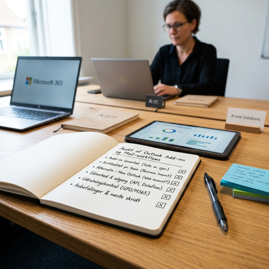 Tjekliste til audit af Outlook add-ins og forretningskritiske mail-workflows