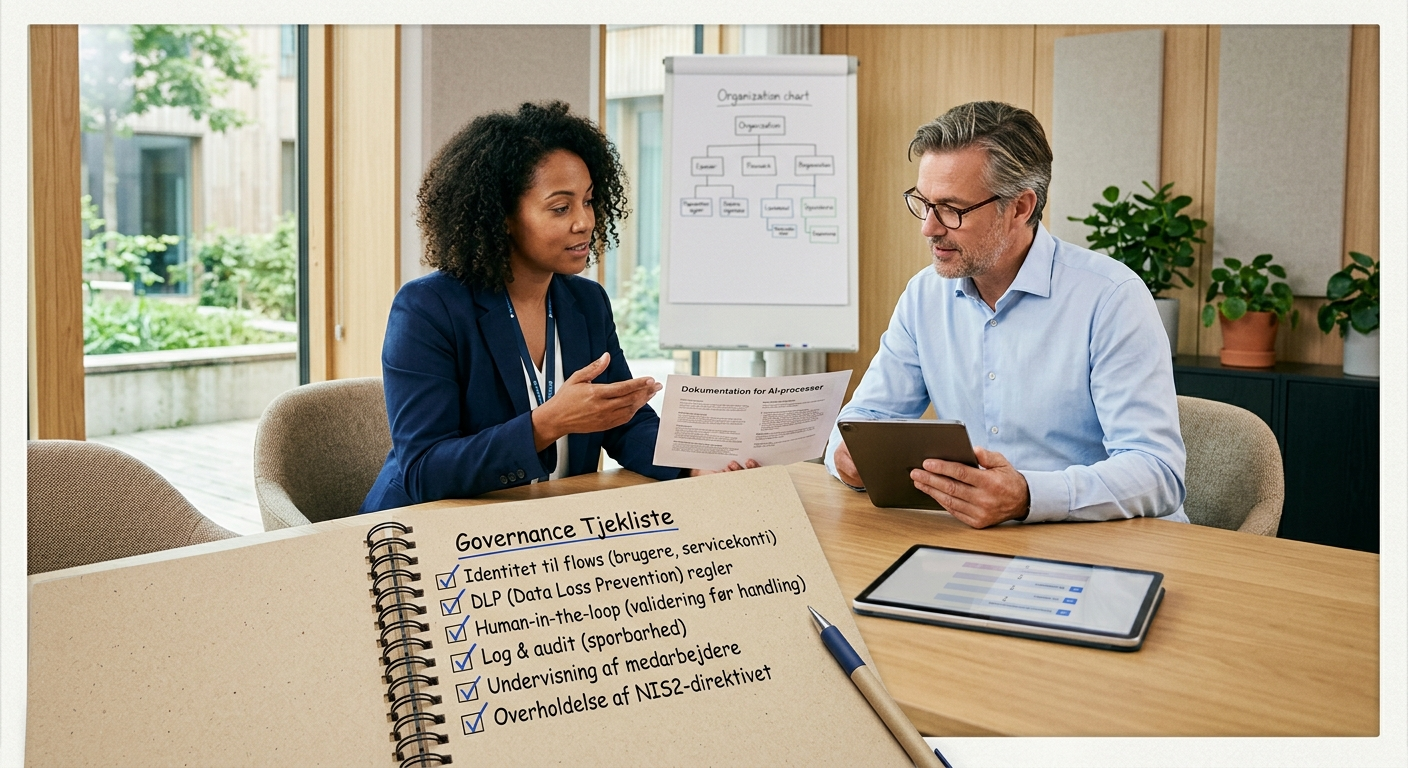 Tjekliste for governance af Power Automate med least privilege, DLP og auditlog